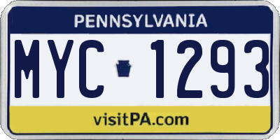 PA license plate MYC1293