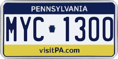 PA license plate MYC1300
