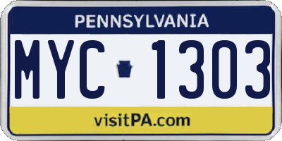 PA license plate MYC1303