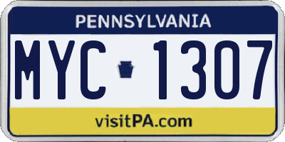 PA license plate MYC1307
