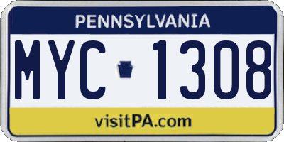 PA license plate MYC1308