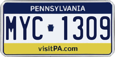 PA license plate MYC1309
