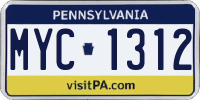 PA license plate MYC1312