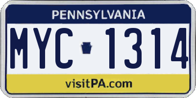 PA license plate MYC1314