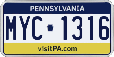 PA license plate MYC1316