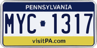 PA license plate MYC1317