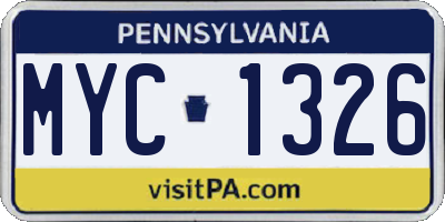 PA license plate MYC1326