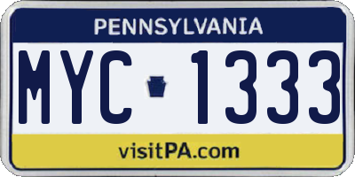 PA license plate MYC1333