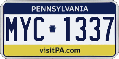 PA license plate MYC1337