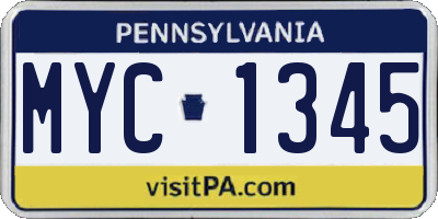 PA license plate MYC1345