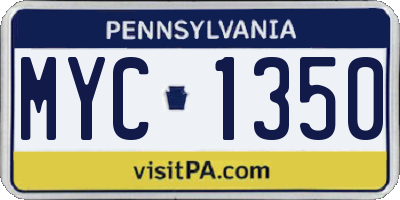 PA license plate MYC1350