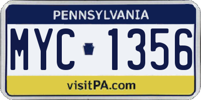 PA license plate MYC1356