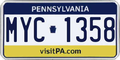 PA license plate MYC1358