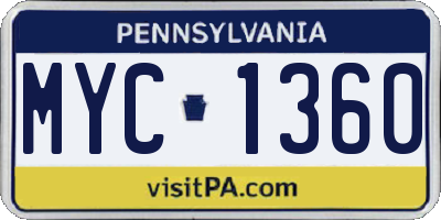 PA license plate MYC1360
