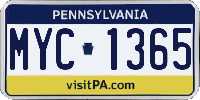 PA license plate MYC1365