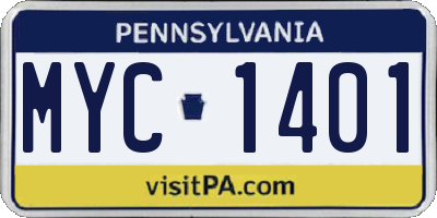PA license plate MYC1401