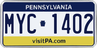 PA license plate MYC1402