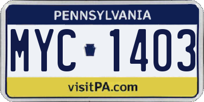PA license plate MYC1403