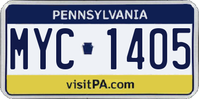 PA license plate MYC1405