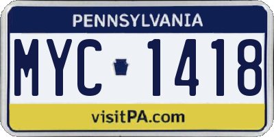 PA license plate MYC1418