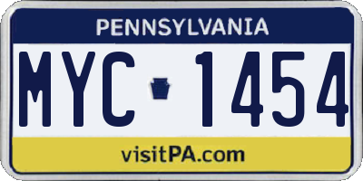 PA license plate MYC1454