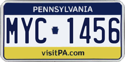 PA license plate MYC1456