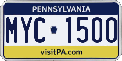 PA license plate MYC1500