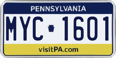 PA license plate MYC1601