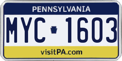 PA license plate MYC1603