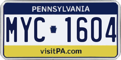 PA license plate MYC1604