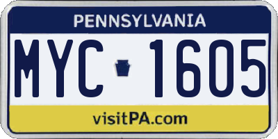 PA license plate MYC1605