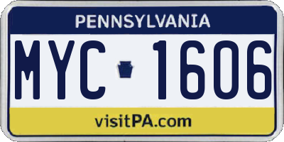PA license plate MYC1606