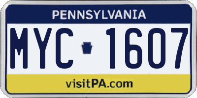 PA license plate MYC1607
