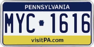PA license plate MYC1616