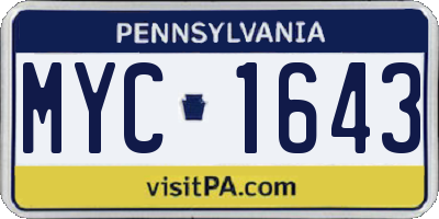 PA license plate MYC1643