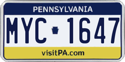 PA license plate MYC1647
