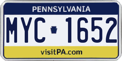 PA license plate MYC1652