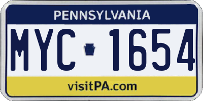 PA license plate MYC1654