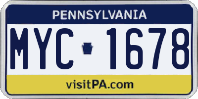 PA license plate MYC1678