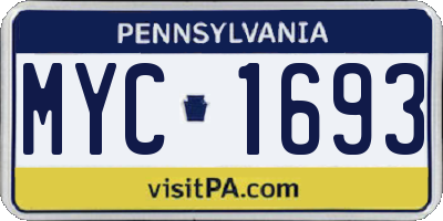 PA license plate MYC1693