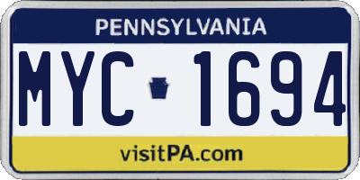 PA license plate MYC1694