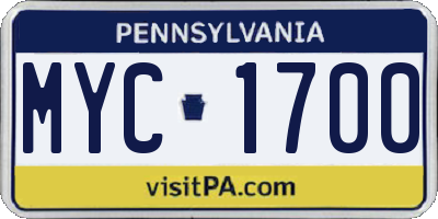 PA license plate MYC1700