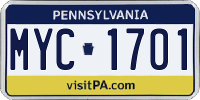 PA license plate MYC1701
