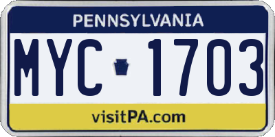 PA license plate MYC1703