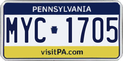 PA license plate MYC1705