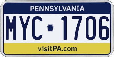 PA license plate MYC1706