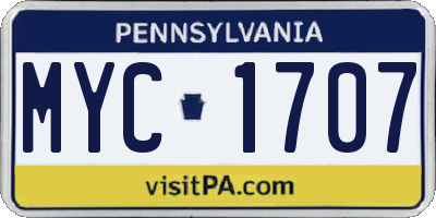 PA license plate MYC1707