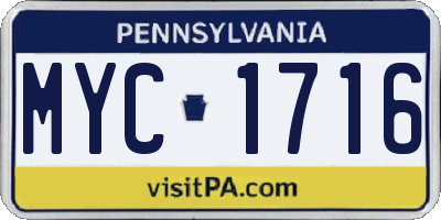 PA license plate MYC1716