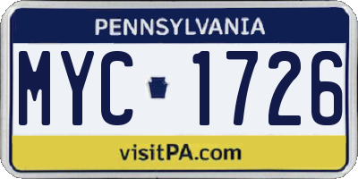 PA license plate MYC1726