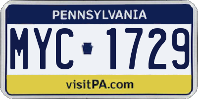 PA license plate MYC1729
